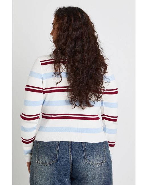 Boohoo White Plus Collared Stripe Crew Neck Cardigan