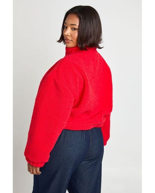 Boohoo Red Plus Zip Up Teddy Jacket