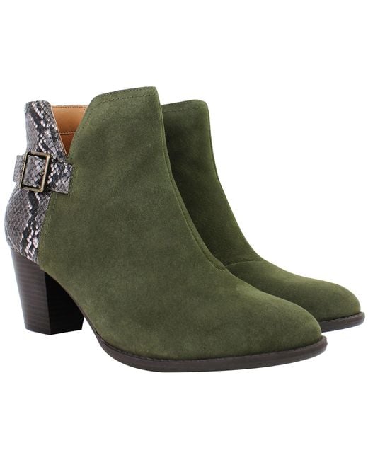 Vionic Green Naomi Snake Heeled Boots Suede