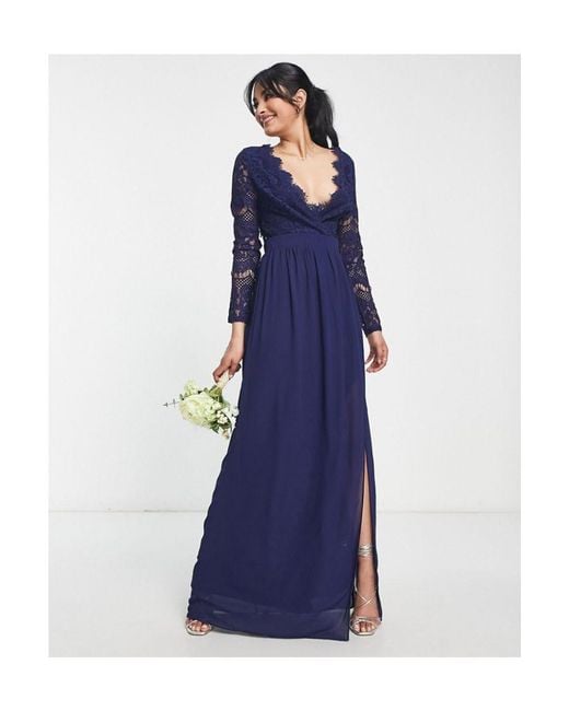TFNC London Blue Bridesmaid Open Back Lace Maxi Dress