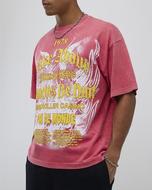 River Island Red T-Shirt Oversized Fit Rise Above Cotton for men