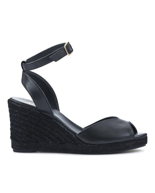 Jones Bootmaker Black Marchesa Leather Wedge-Heeled Sandals