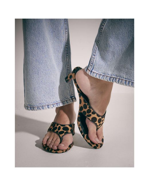 River Island Blue Sandals Leopard Print Toe Thong Mule Leather
