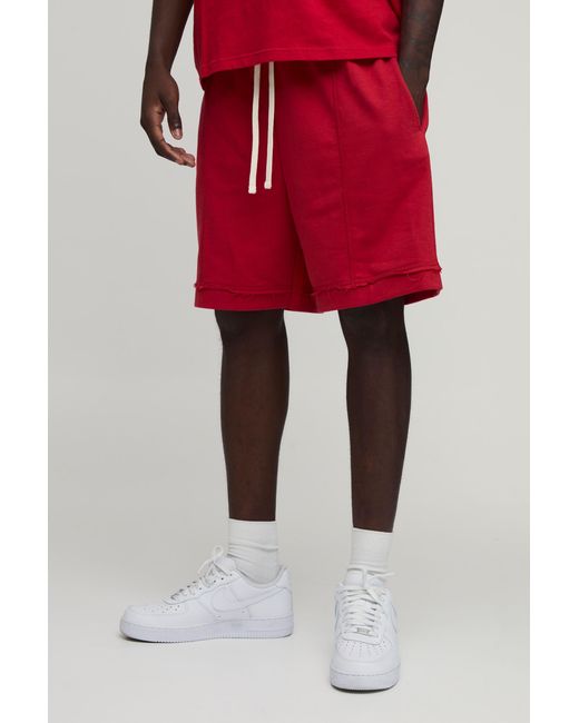 BoohooMAN Red Baggy Drop Crotch Exposed Seam Loopback Short for men