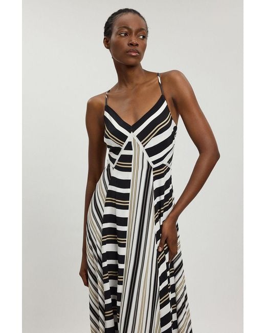 Karen Millen White Petite Contrast Stripe Viscose Strappy Dress