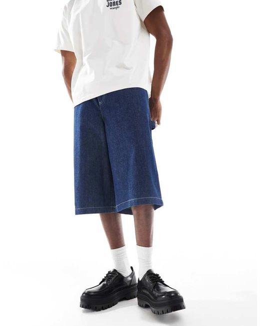 Wrangler Blue Casey Jones Workwear Skater Denim Shorts for men