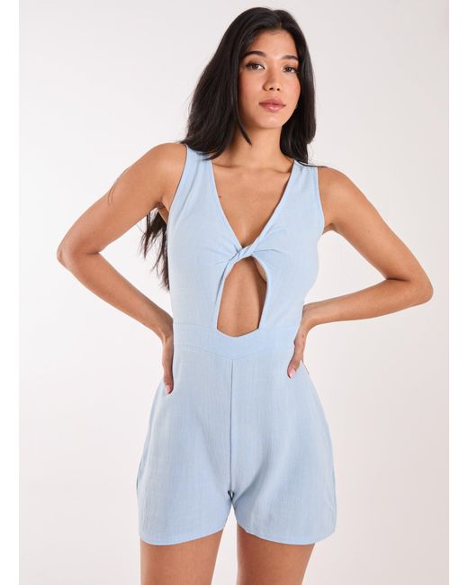 Pink Vanilla White Linen Style Twist Front Playsuit