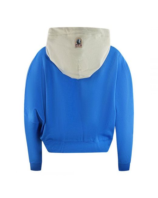 Parajumpers Blue Colour Block Design Bold Logo Cropped Hoodie