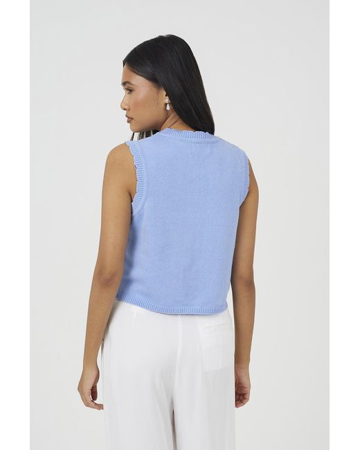 Brave Soul Blue Knitted Crew Neck Tank With Crochet Flowers