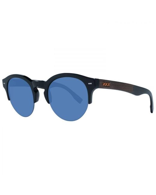 Zegna Blue Round Sunglasses With Lenses for men