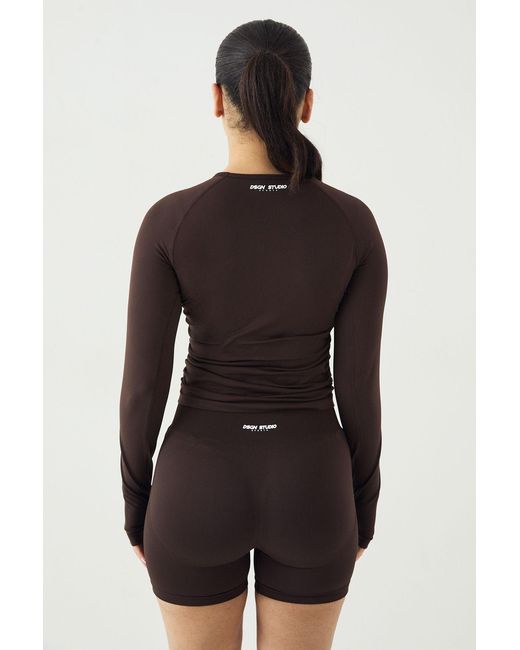 DSGN Studio Black Sport Contour Seamless Ruched Long Sleeve Top