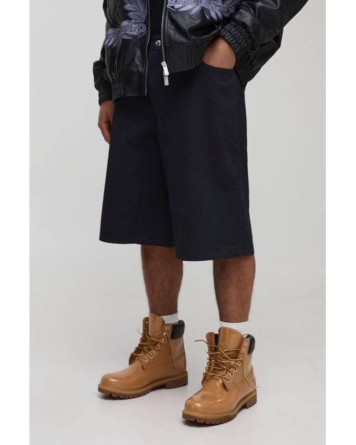 BoohooMAN Black Baggy Washed Twill Shorts for men
