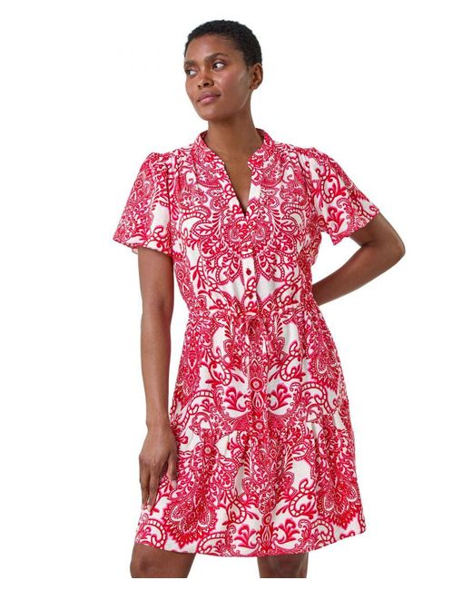 Roman Floral Print Frill Hem Shirt Dress in Red Lyst UK