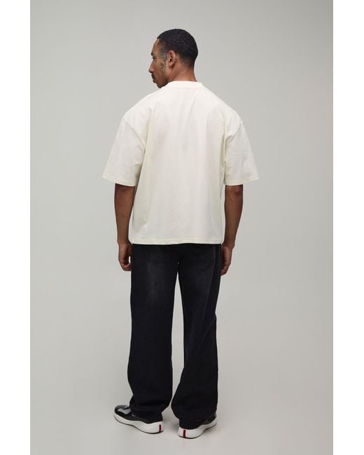 BoohooMAN Natural Oversized Boxy Dragon Embroidery T-Shirt for men