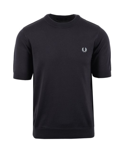 Fred Perry Black Cotton Knitted T-Shirt Anchor for men