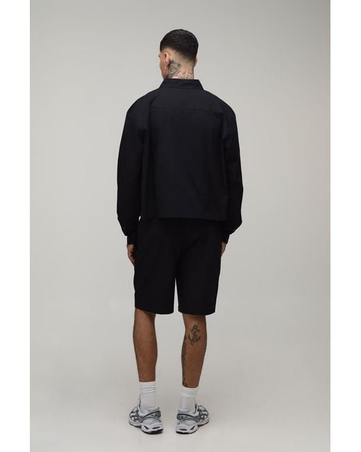 BoohooMAN Blue Tall Cropped Boxy Oversized Shirt & Baggy Short Set for men