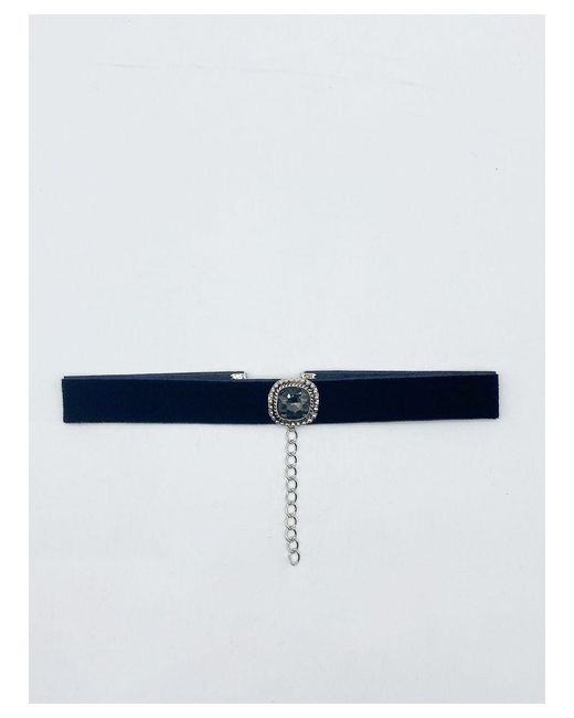 SVNX Blue Faux Velvet Choker Necklace With Jewel