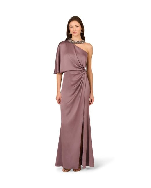 Adrianna Papell Purple Crepe Back Satin Long Dress