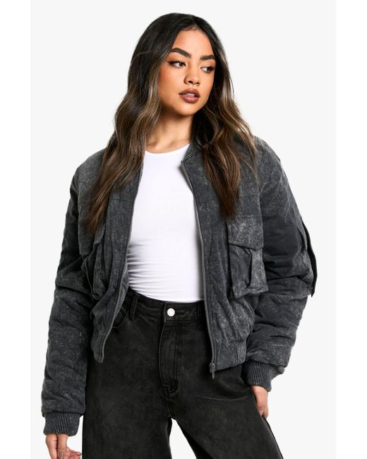 Boohoo Black Utility Pocket Cropped Bomber Jacket