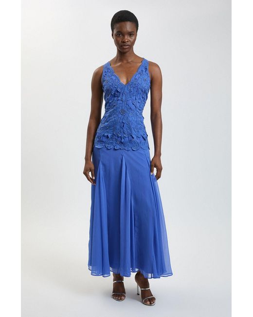 Karen Millen Blue Bead Detail Halterneck Maxi Dress