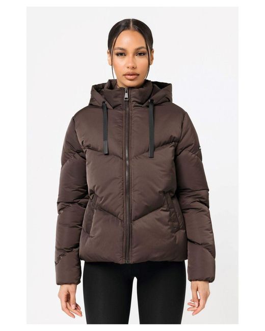 Good For Nothing Brown Cropped Hodded Puffer Jacket
