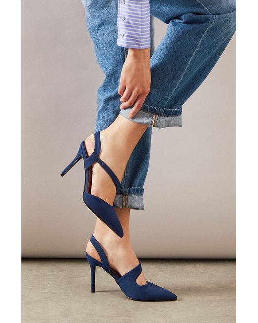 Wallis Blue Wide Fit Everly Asymmetric Pointed Stiletto High Heel Court Shoes