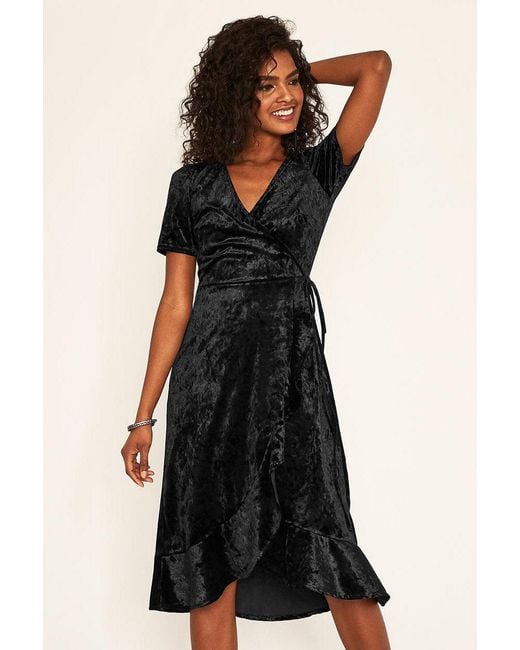 Oasis Black Crushed Velvet Wrap Dress