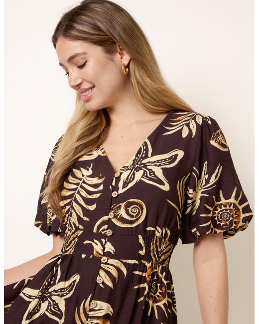 Blue Vanilla Natural Tropical Button Through Midi Dress