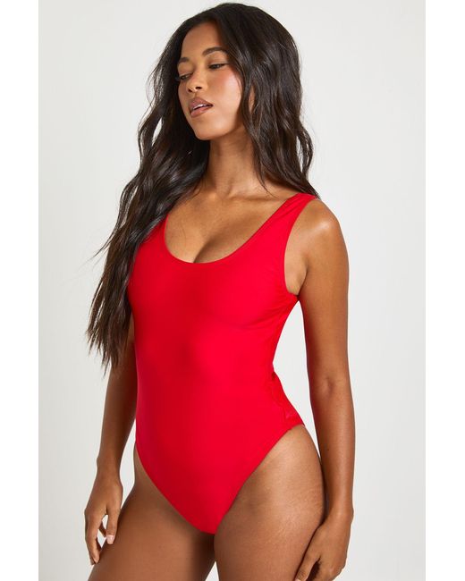 Boohoo Red Essentials Scoop Swimsuit