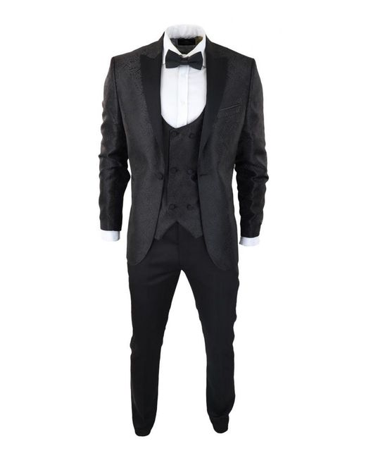 TruClothing Black Tuxedo Blazer Waistcoat Brocade Satin Paisley Formal Dinner Jacket for men