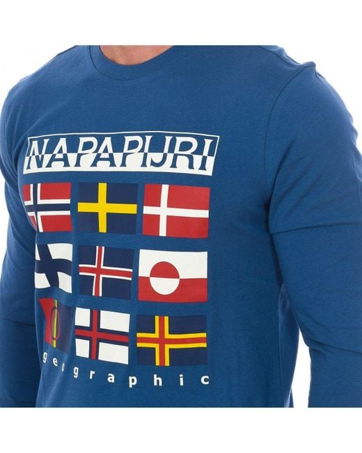 Napapijri Blue S-Stodig Long Sleeve Round Neck T-Shirt Np0A4Gpc for men