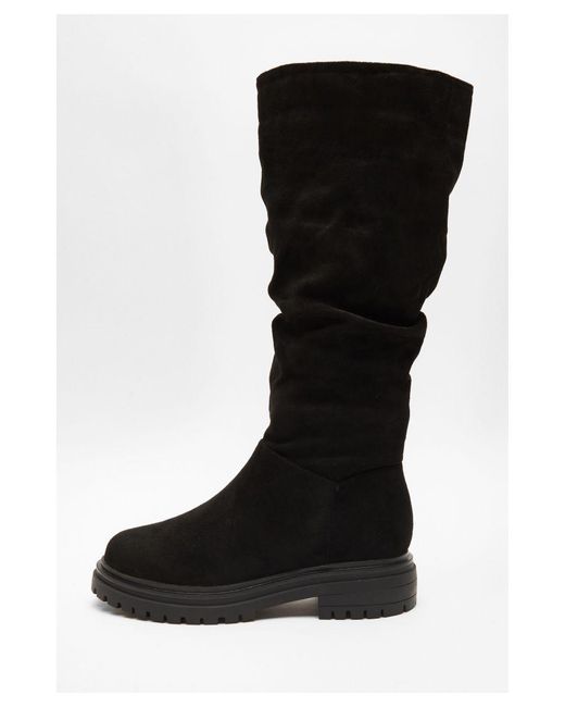 Quiz Black Wide Fit Knee High Faux Suede Boots
