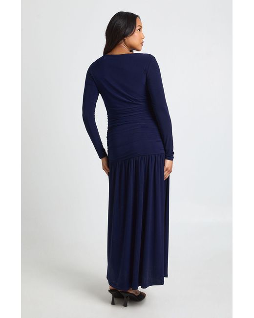 Boohoo Blue Maternity Soft Ruched Long Sleeve Maxi Dress