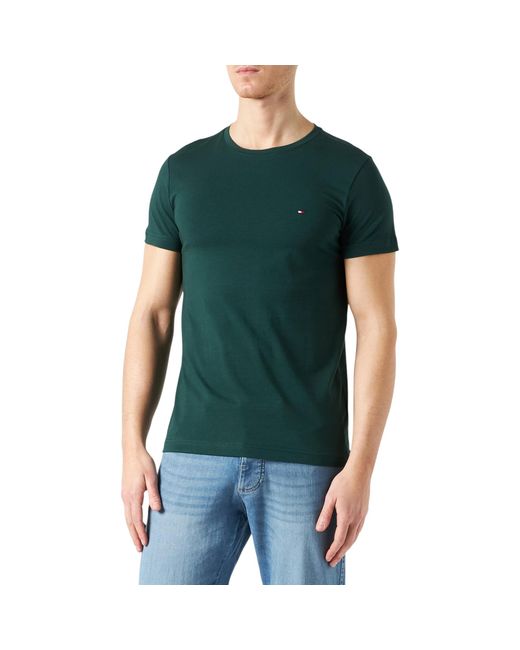 Tommy Hilfiger Green T Shirts Crew Neck Short Sleeve Summer New Cotton Top Tee for men