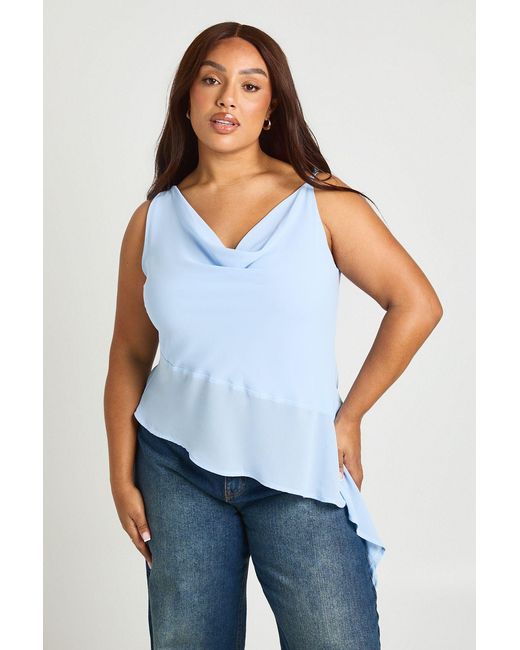 Boohoo Blue Plus Strappy Asymmetric Hem Cami Top