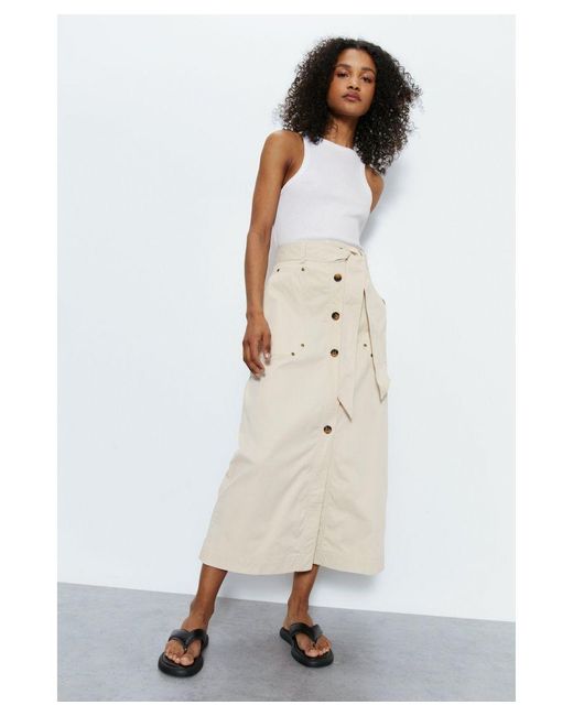 Warehouse White Button Detail Tie Up Midi Skirt