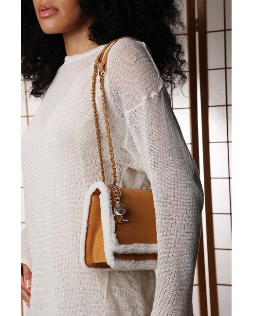 Where's That From Natural 'Freesia' Top Handle Satchel Borg Trim Tote Bag