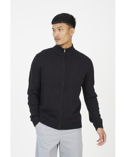 Brave Soul Blue Zip Through Funnel Neck Knit Cardigan for men