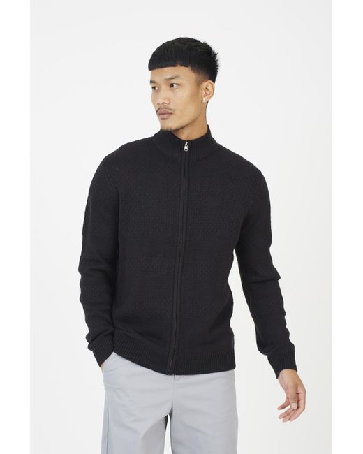 Brave Soul Blue Zip Through Funnel Neck Knit Cardigan for men