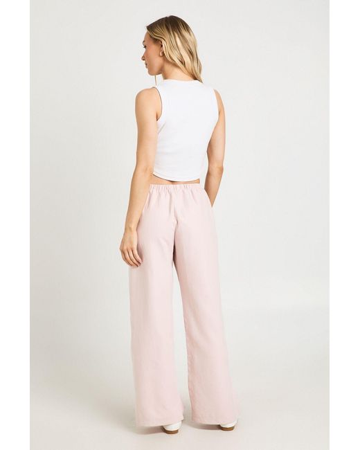 Boohoo Pink Petite Drawstring Waist Wide Leg Trouser