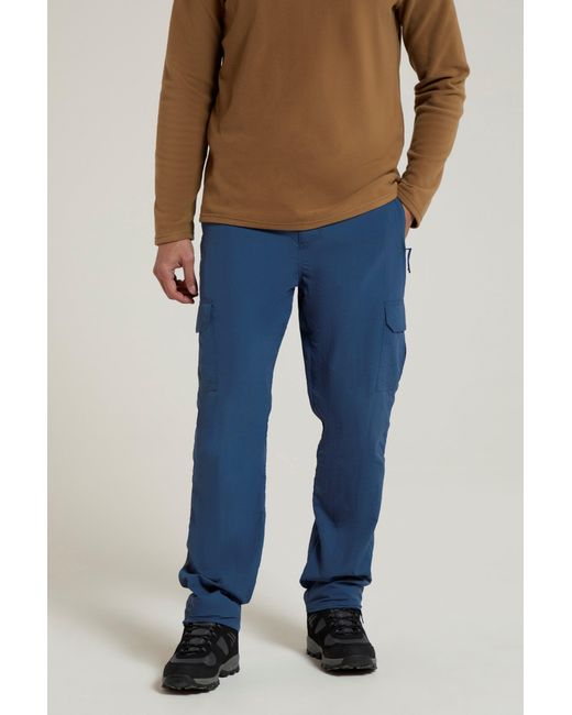 Mountain Warehouse Blue 'Explore' Trousers With Multiple Pockets Hook & Loop Closure Quick Dry Pants Polyamide for men