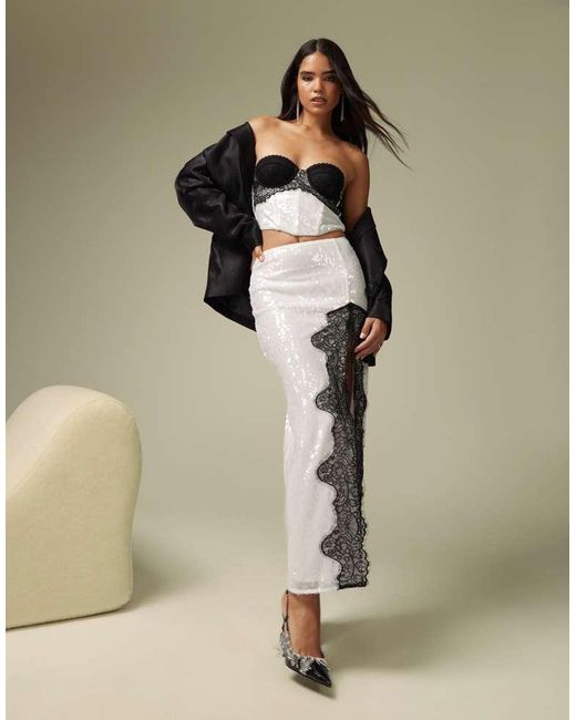 ASOS Natural Co-Ord Sequin Bandeau Corset Top With Lace Cup Detail