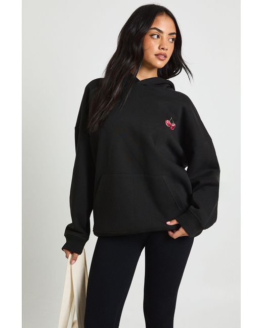 Boohoo Black Cherry Print Oversized Hoodie
