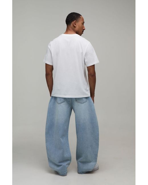 BoohooMAN Blue Extreme Barrel Fit Washed Jeans for men