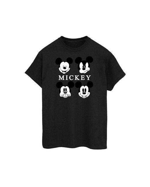 Disney Black Four Heads Mickey Mouse Cotton T-shirt for men
