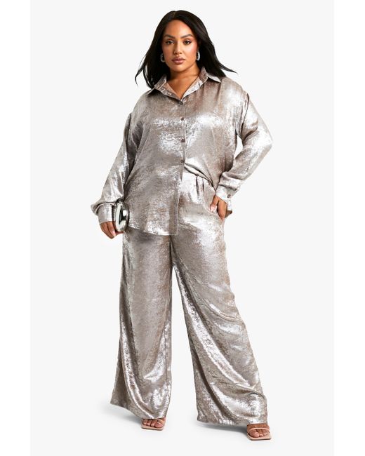 Boohoo Multicolor Plus Diamante Metallic Wide Leg Trouser