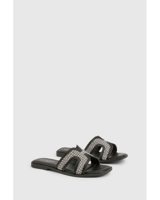 Boohoo Black Wide Fit Contrast Raffia Cut Out Sliders