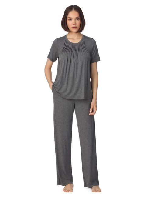 DKNY Blue Short Sleeve Top And Pant Pyjama Sleep Set With Pleats