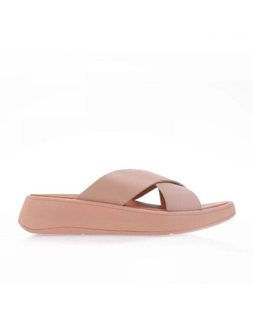 Fitflop Natural Womenss Fit Flop F-Mode Leather Flatform Slide Sandals