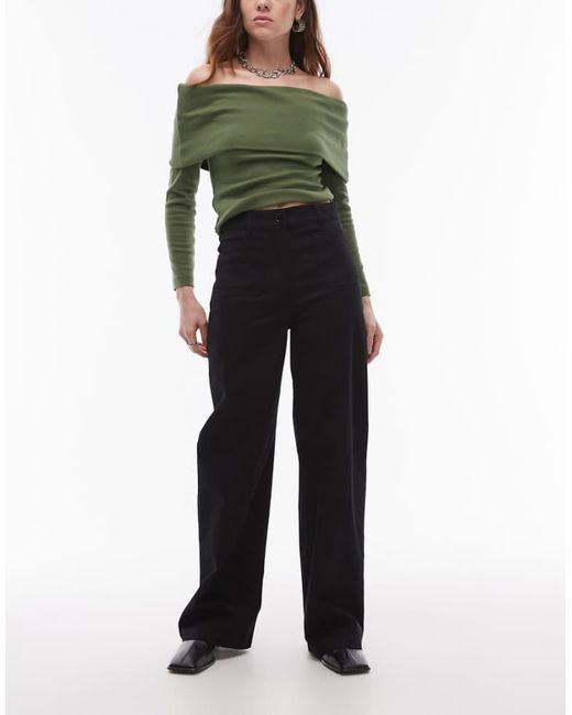 ARKET Black Lupine Stretch Cotton High Rise Wide Leg Jeans